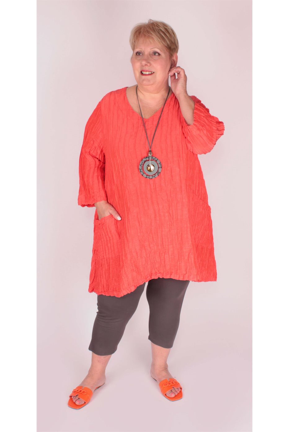 Coral Silk Linen Tunic 